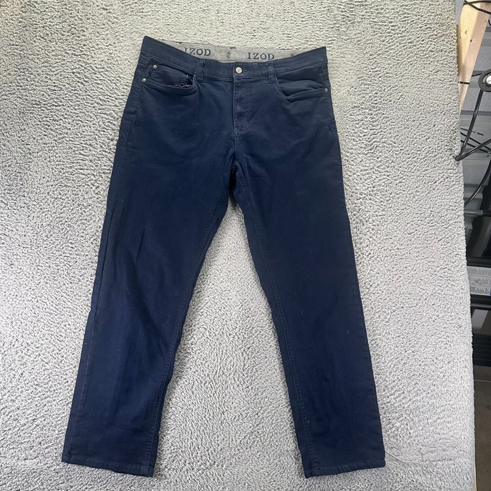 Izod Jeans Men's 38x32 Blue Cotton Denim Straight Leg Travel Workwear Stretch